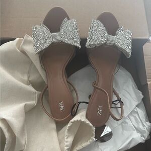 Zara Women's Brown Sandals with Sparkling Silver Bow